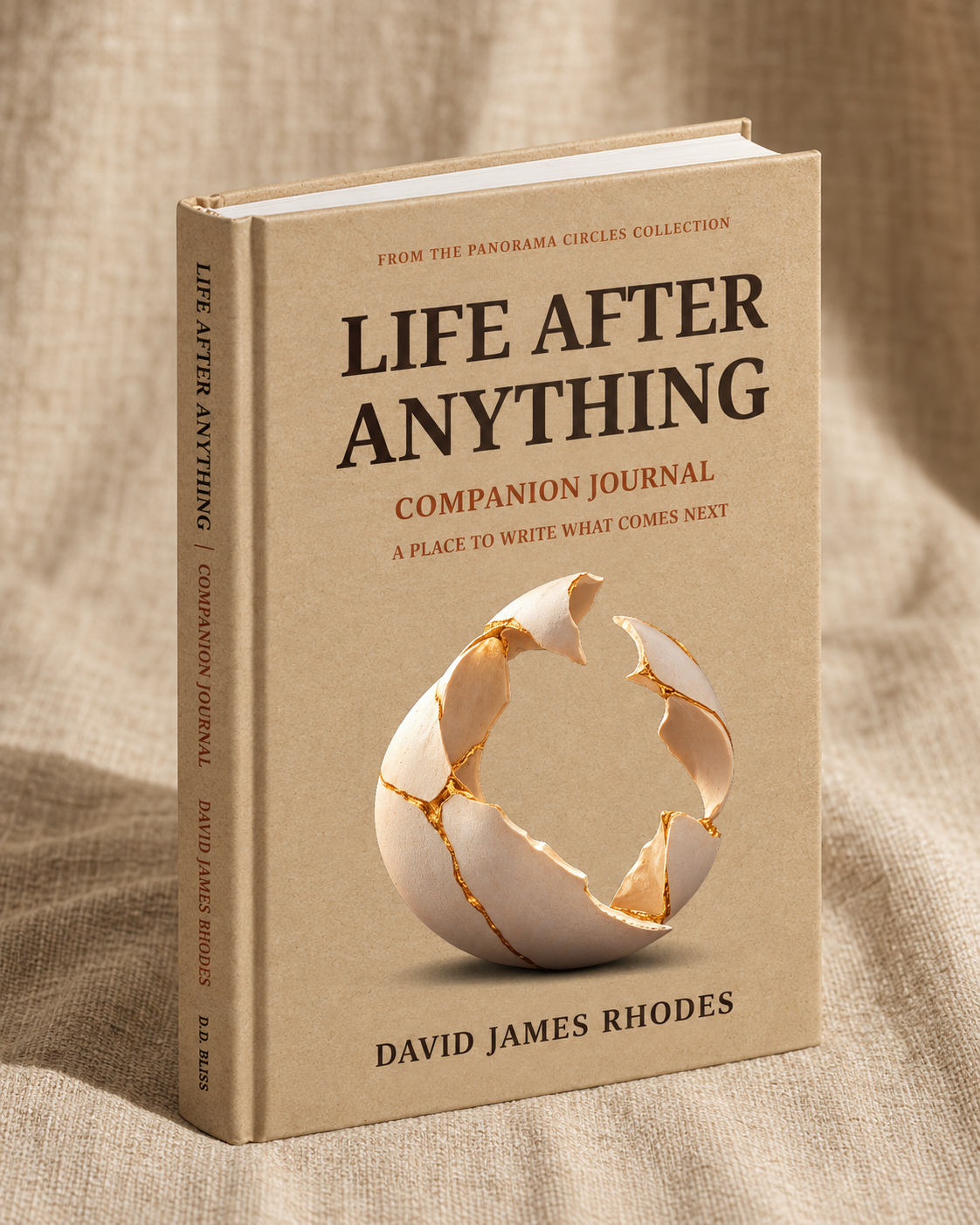 Life After Anything Companion Journal, sand hardcover with brown and copper lettering and gold-cracked eggshell artwork